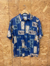 Vintage 90s Blue beige abstract shapes ugly short sleeve hawaiian shirt size medium by M.E